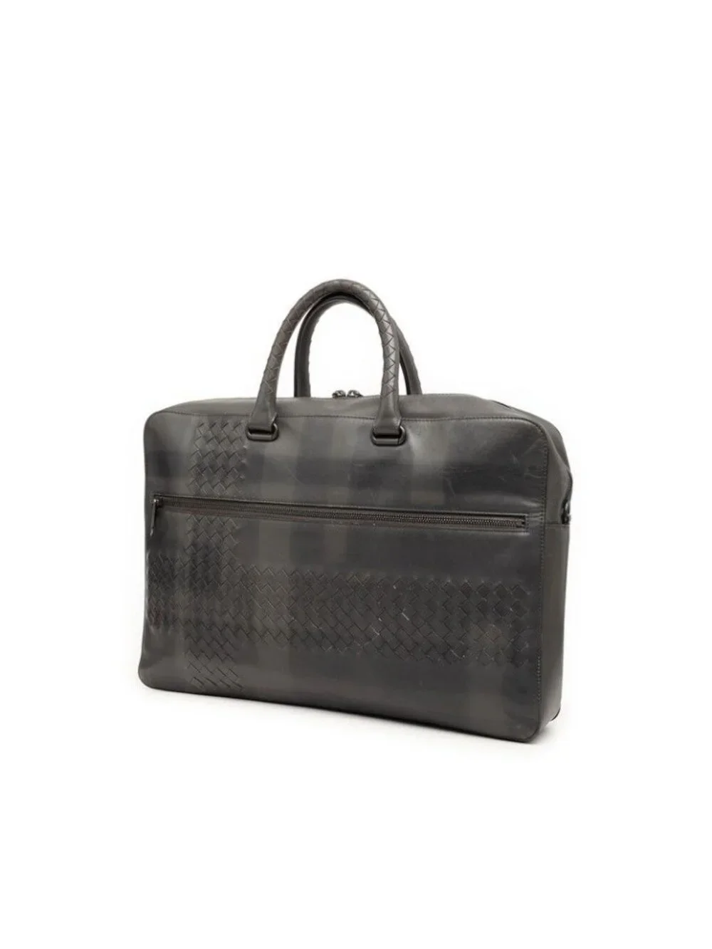 Bottega Veneta Intrecciato Business Briefcase Shoulder Bag 2-Way Gray Leather